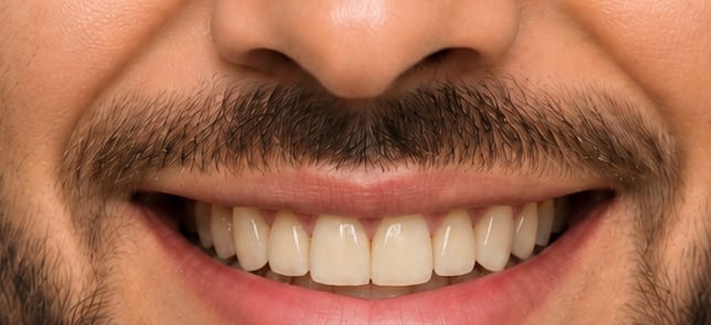 Corrected smile after Class III treatment