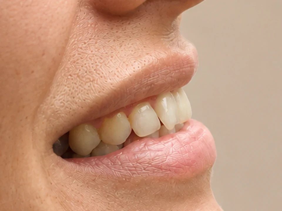 Damaged natural tooth restored with a crown — before