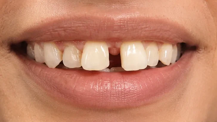 Diastema closed for a continuous smile line — before