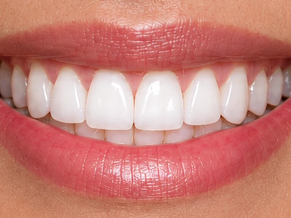 Discolored, damaged front teeth restored with a smile makeover — after