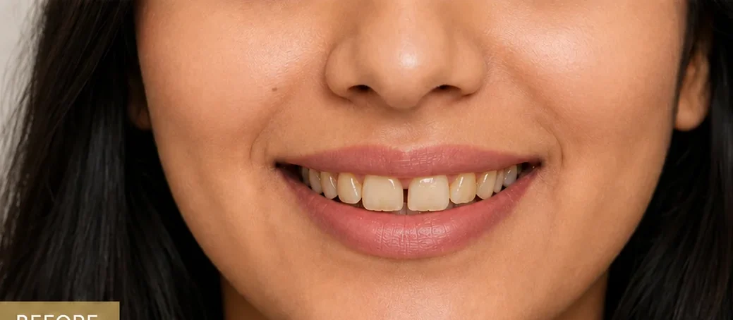 Smile makeup — portrait view — before