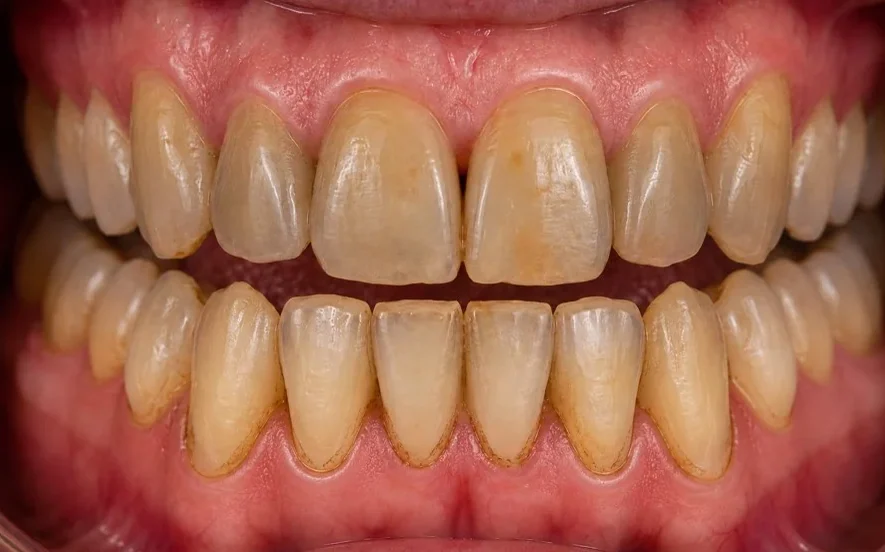Professional whitening — stained to bright — before