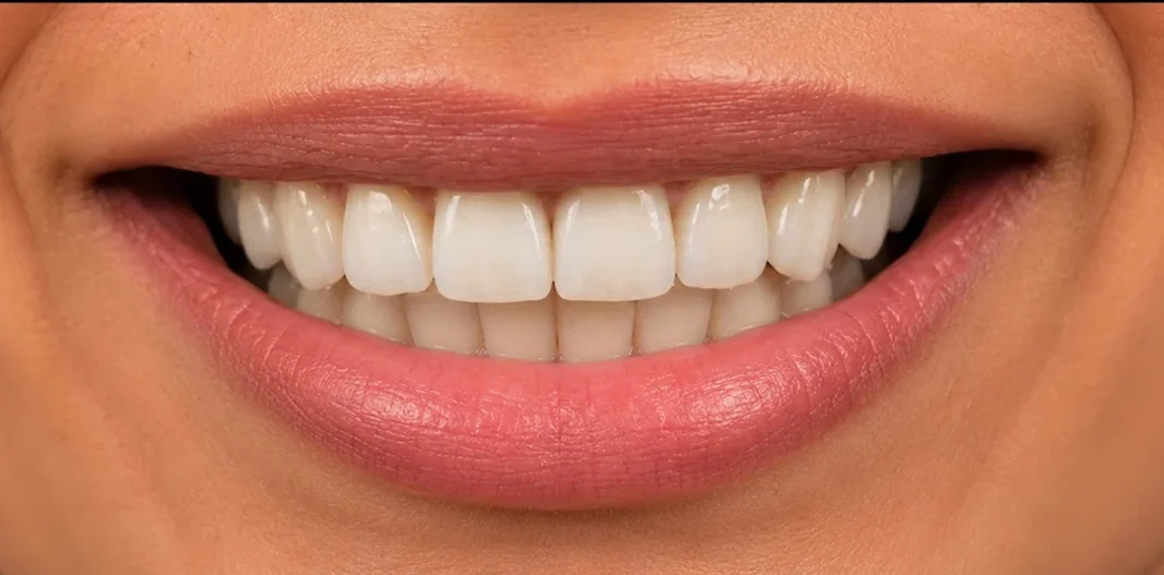 Whitening — smile close-up — after